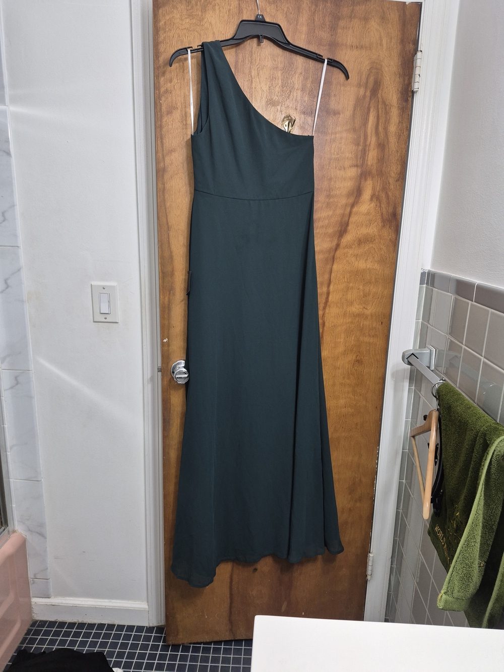 Lulu's Forest Green One-Shoulder Evening Gown